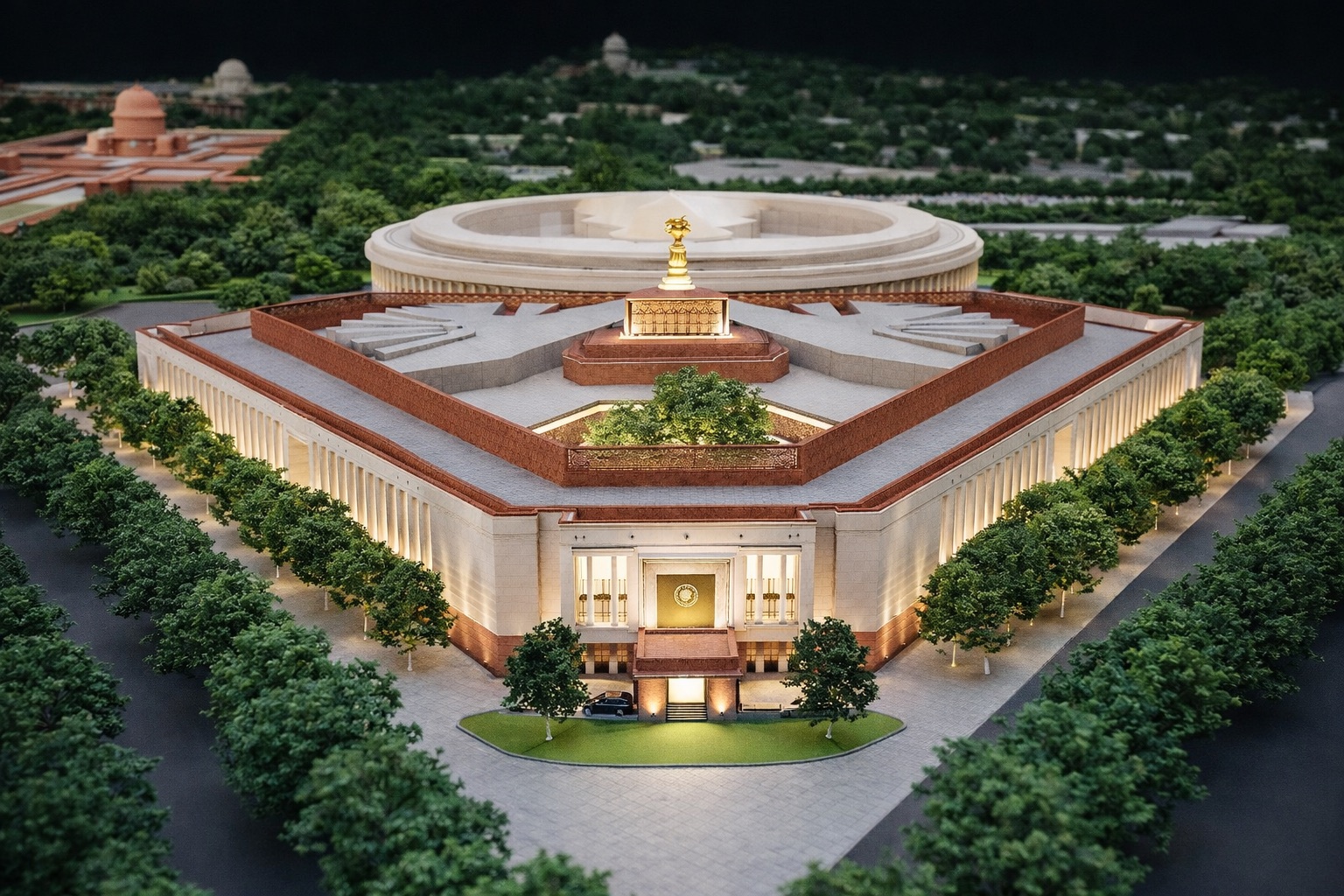 3D aerial view of Indian Parliament
